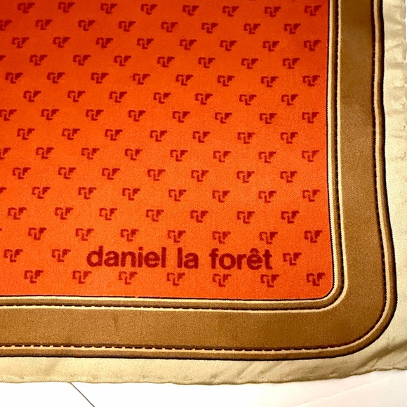 Vintage Daniel La Foret Twill Silk Scarf Geometric Patchwork Orange Green Cream - Picture 7 of 7